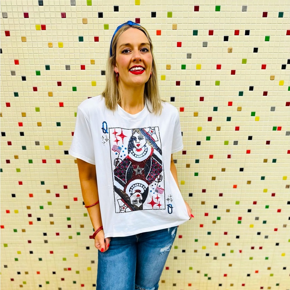 Queen Of Sparkles - White USA Logo Card Tee